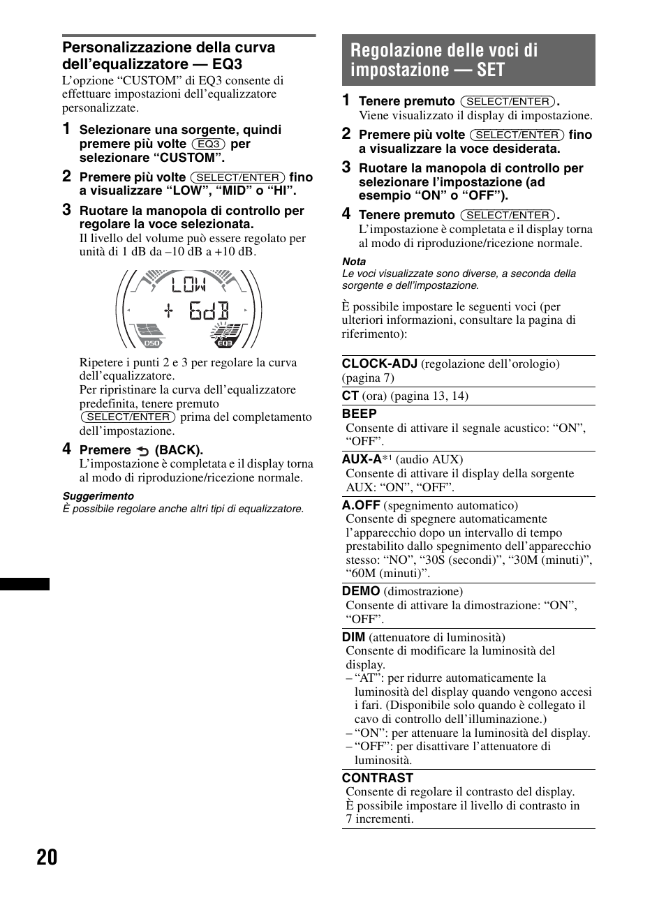 Regolazione delle voci di impostazione - set, Regolazione delle voci di impostazione — set | Sony CDX-HR910UI User Manual | Page 158 / 168