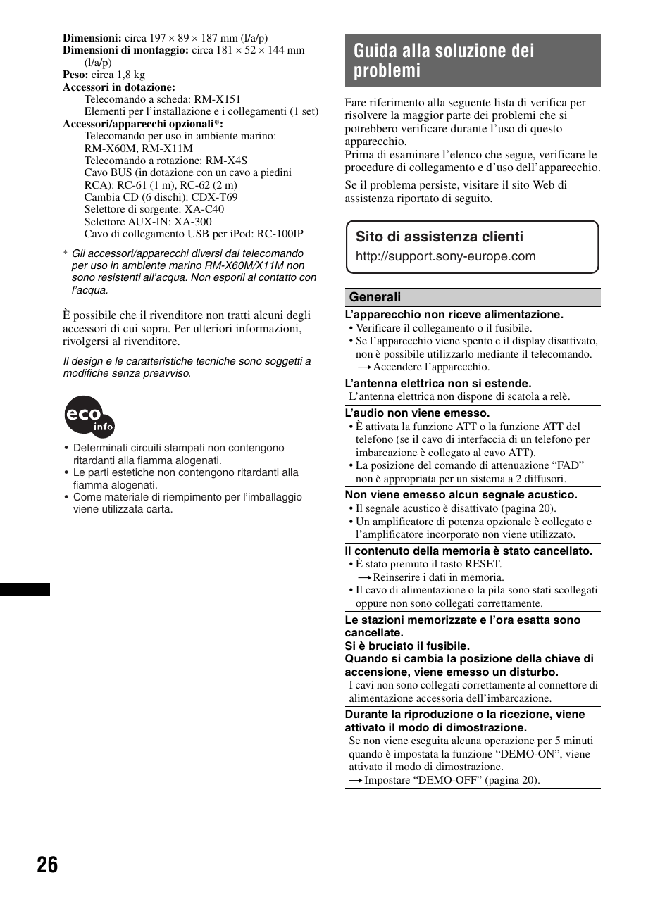 Guida alla soluzione dei problemi, Sito di assistenza clienti | Sony CDX-HR910UI User Manual | Page 164 / 168