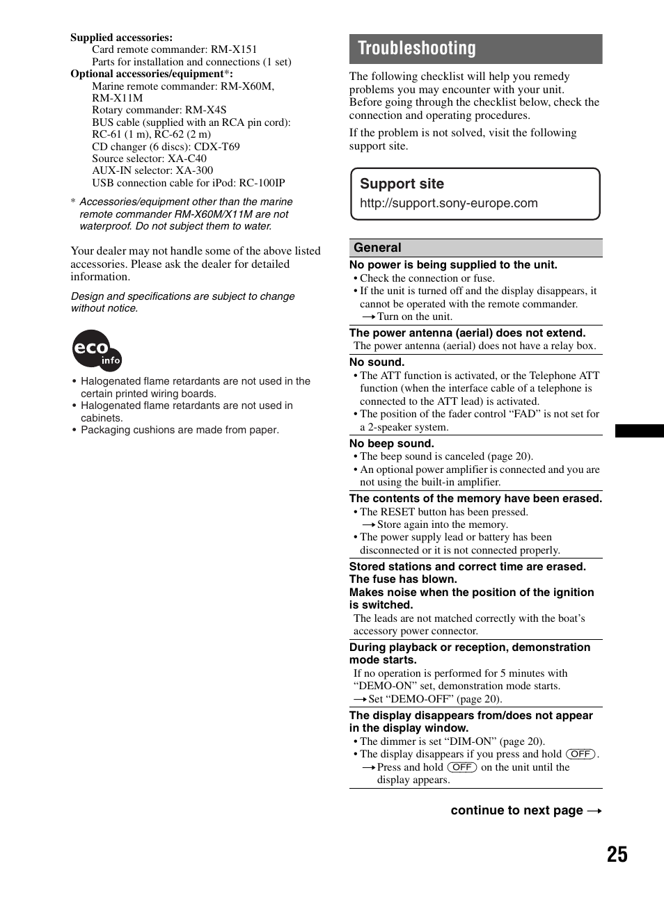 Troubleshooting | Sony CDX-HR910UI User Manual | Page 25 / 168