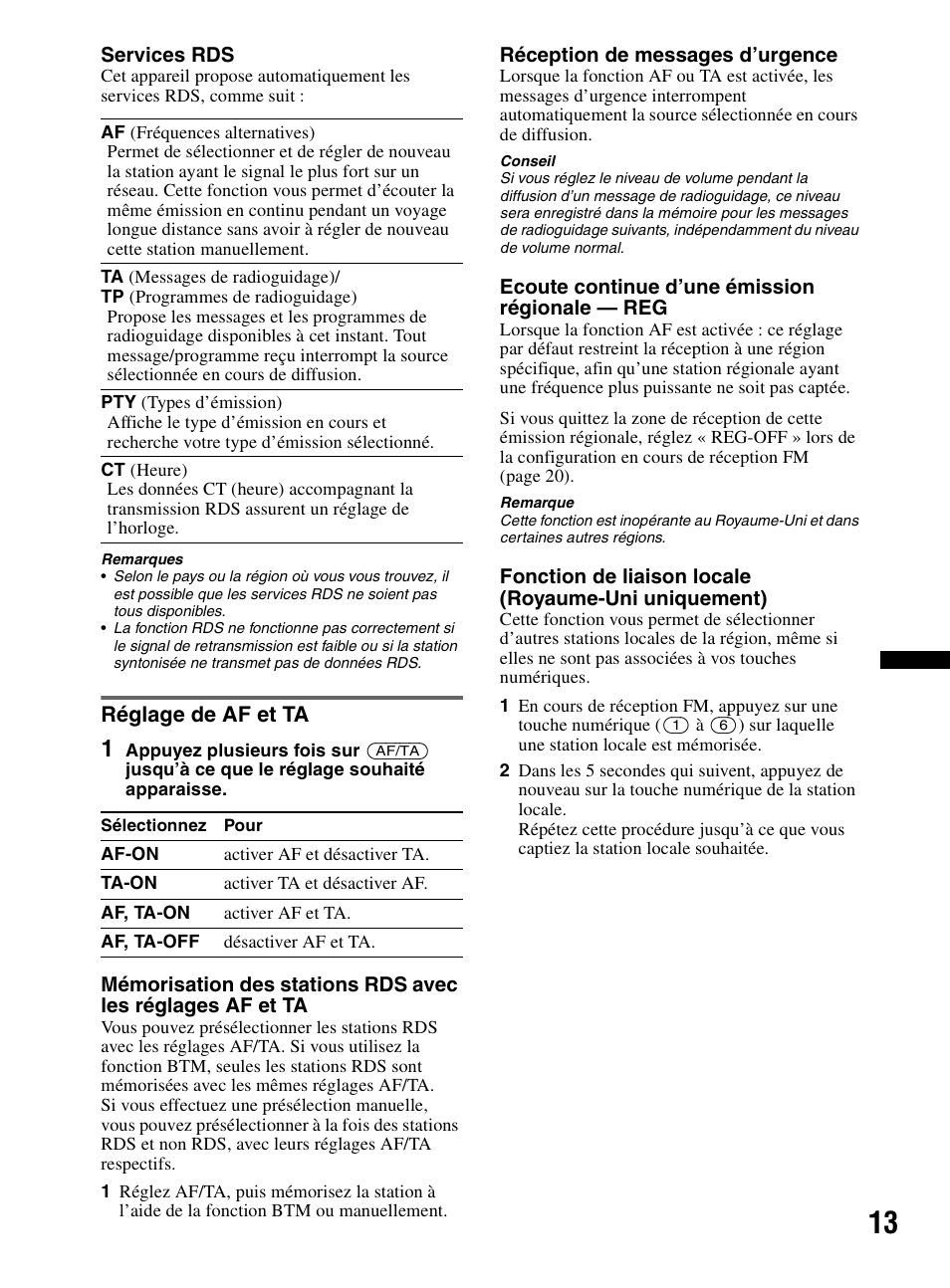 Réglage de af et ta | Sony CDX-HR910UI User Manual | Page 39 / 168