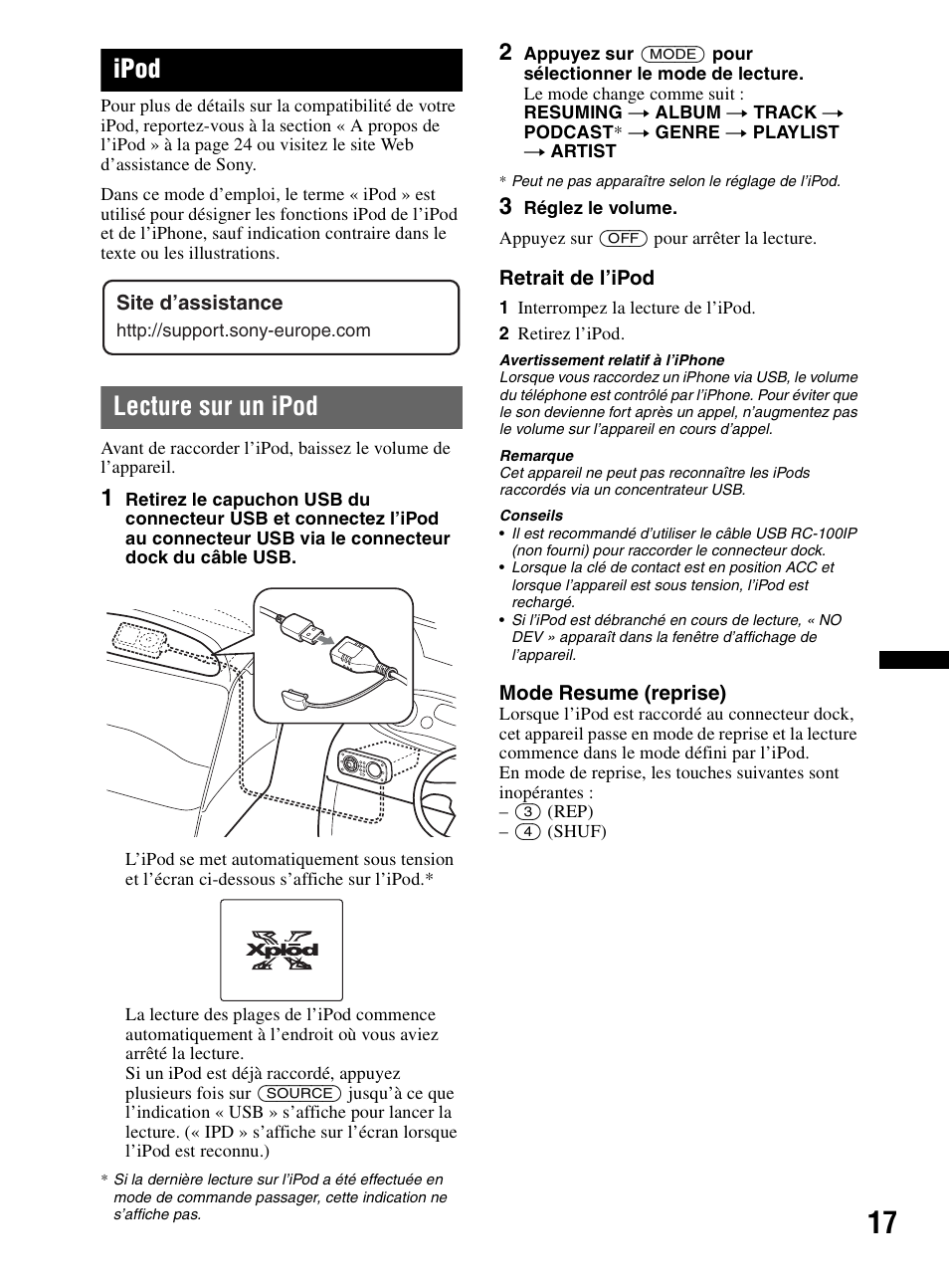 Ipod, Lecture sur un ipod | Sony CDX-HR910UI User Manual | Page 43 / 168