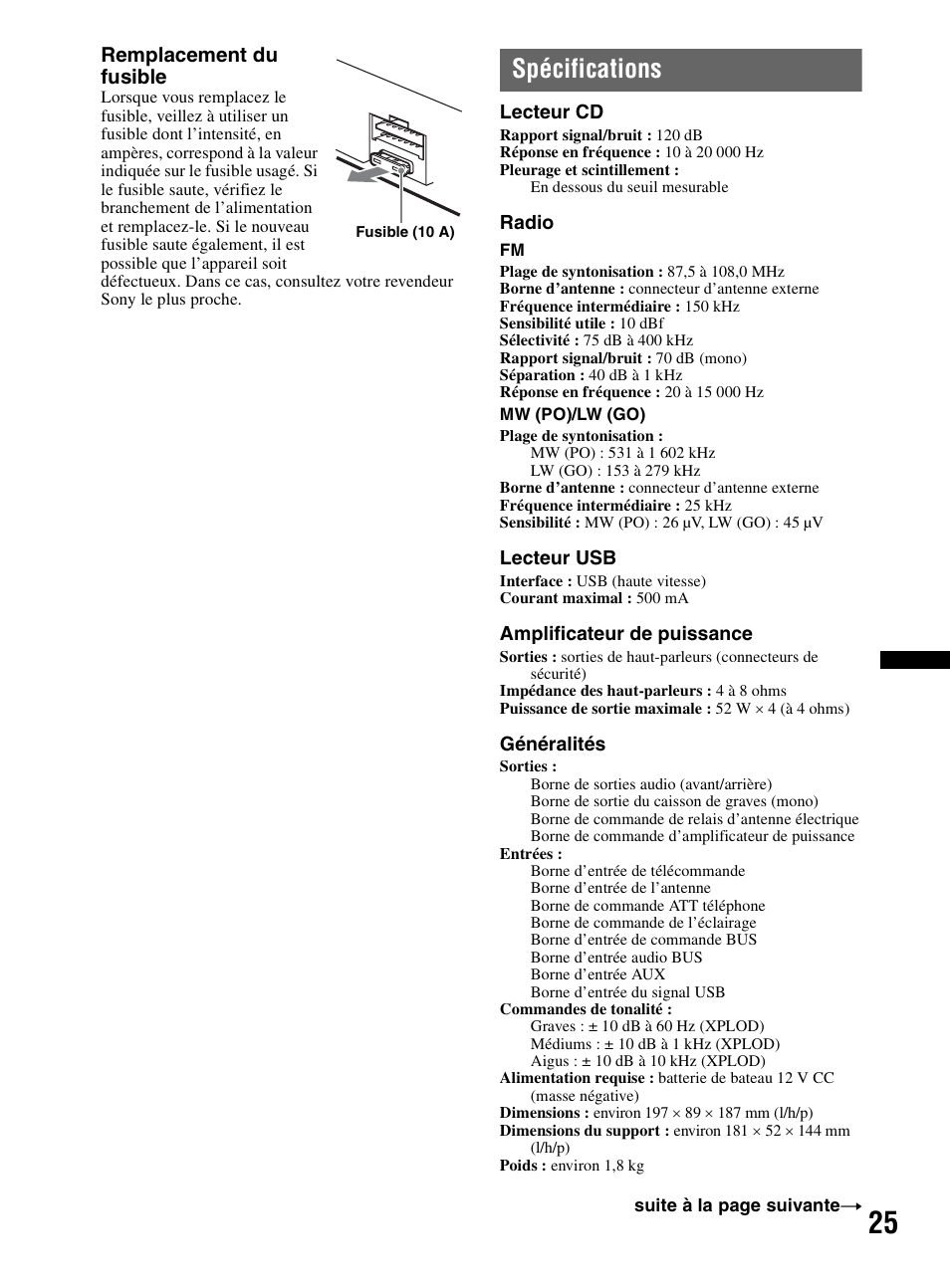 Spécifications | Sony CDX-HR910UI User Manual | Page 51 / 168