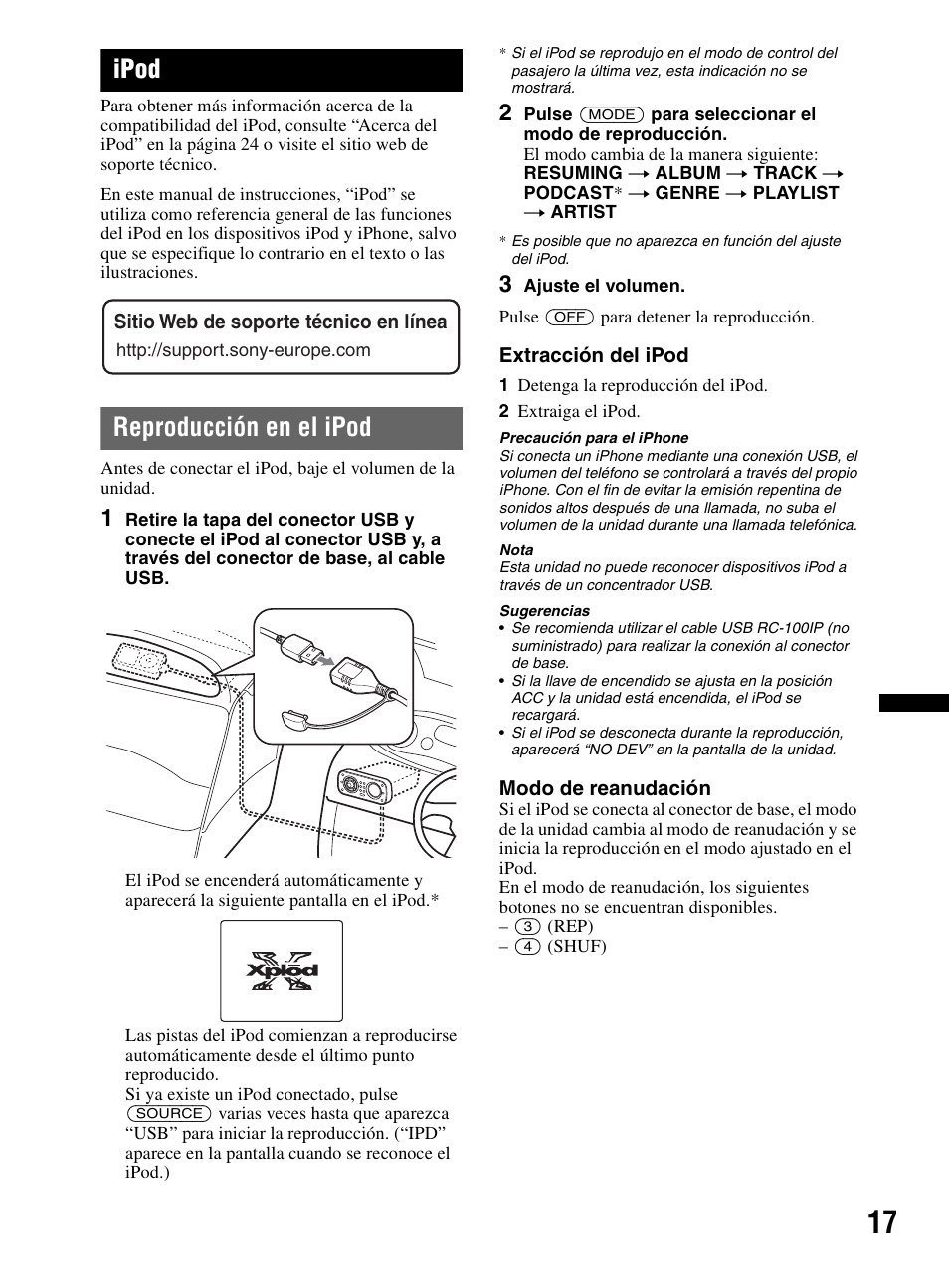 Ipod, Reproducción en el ipod | Sony CDX-HR910UI User Manual | Page 71 / 168