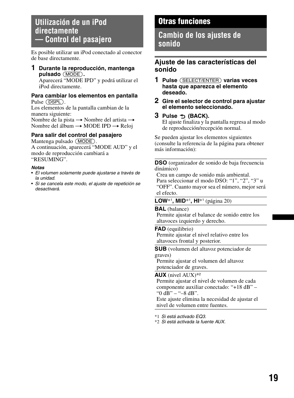 Otras funciones, Cambio de los ajustes de sonido, Ajuste de las características del sonido | Otras funciones cambio de los ajustes de sonido | Sony CDX-HR910UI User Manual | Page 73 / 168