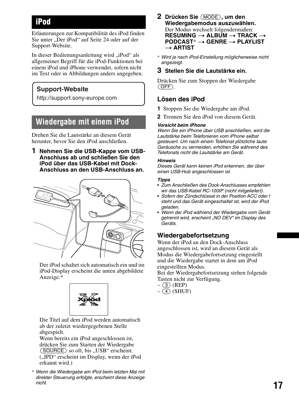 Ipod, Wiedergabe mit einem ipod | Sony CDX-HR910UI User Manual | Page 99 / 168