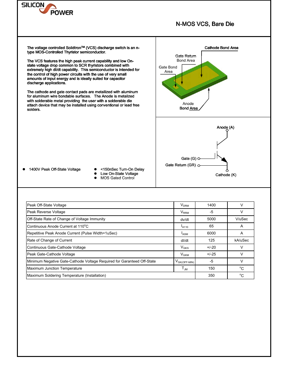 Silicon Power SMCT AC 65N14_N-MOS VCS, Bare Die User Manual | 7 pages