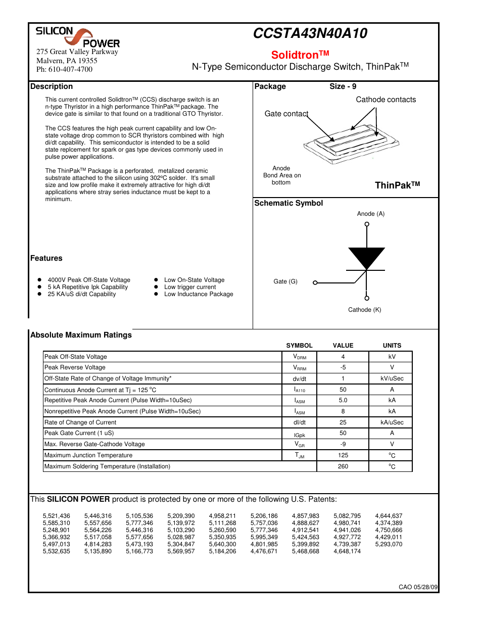 Silicon Power CCS TA 43N40_N-Type Semiconductor Discharge Switch, ThinPak User Manual | 5 pages