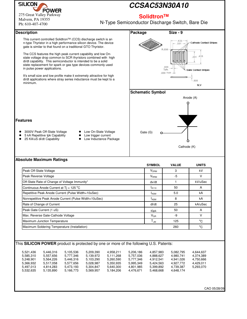 Silicon Power CCS AC 53N30_N-Type Semiconductor Discharge Switch, Bare Die User Manual | 5 pages