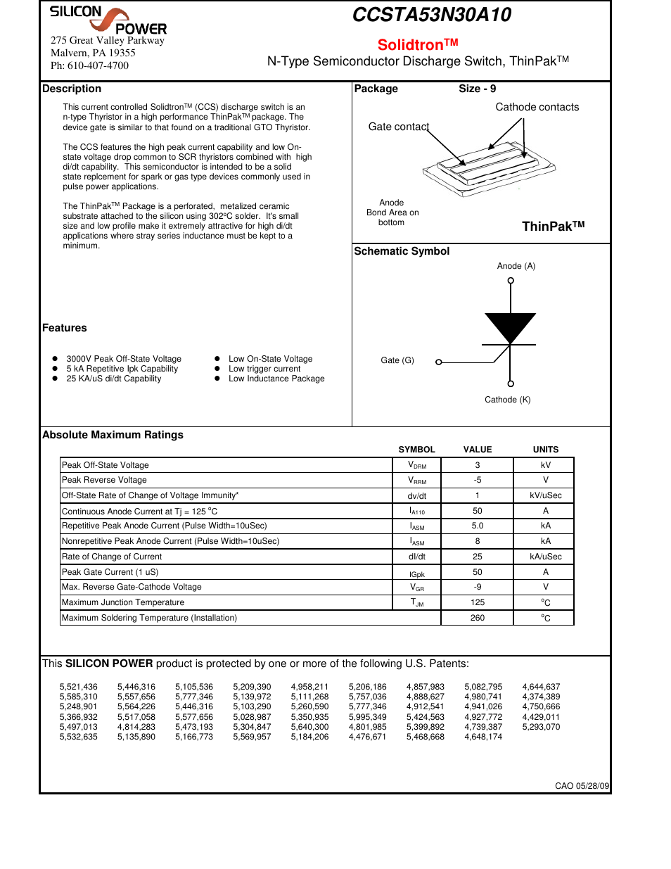 Silicon Power CCS TA 53N30_N-Type Semiconductor Discharge Switch, ThinPak User Manual | 5 pages