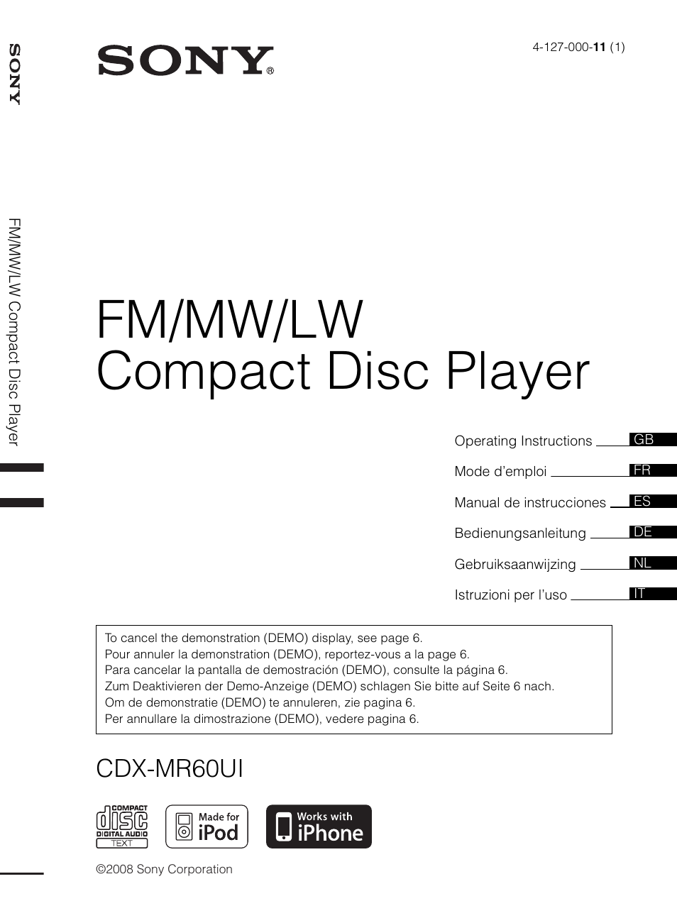 Sony CDX-MR60UI User Manual | 172 pages