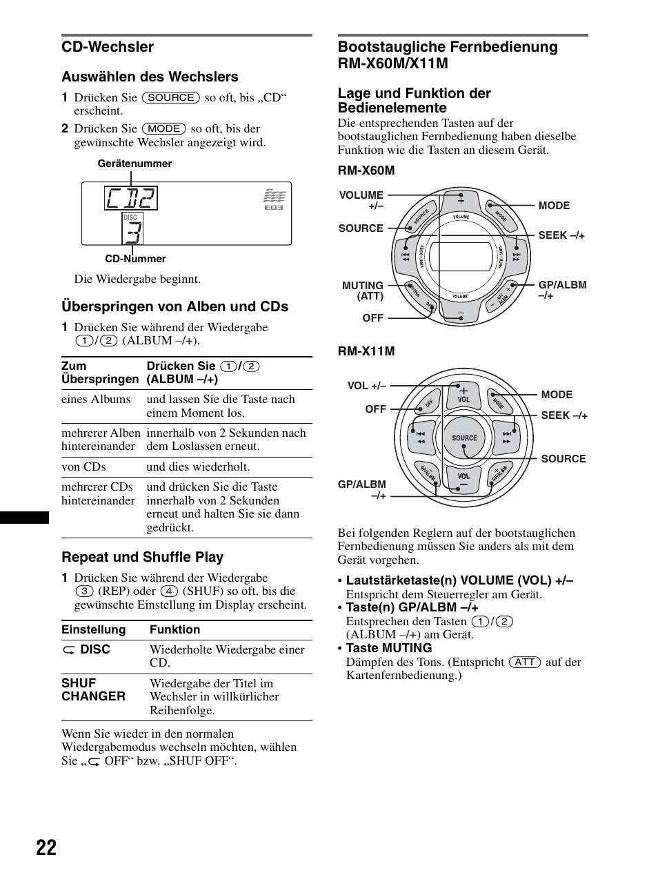 Cd-wechsler, Bootstaugliche fernbedienung rm-x60m/x11m | Sony CDX-MR60UI User Manual | Page 104 / 172