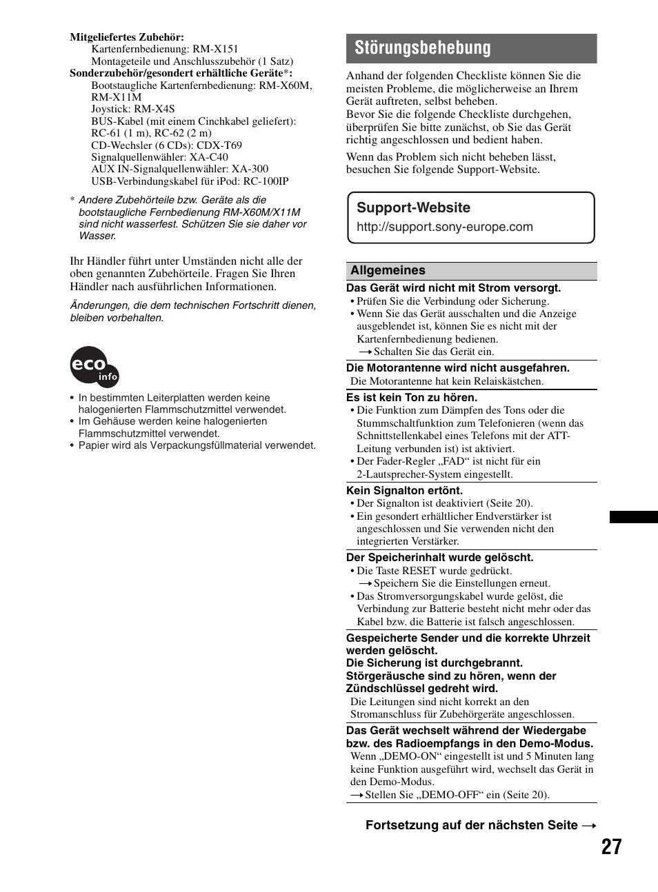 Störungsbehebung | Sony CDX-MR60UI User Manual | Page 109 / 172