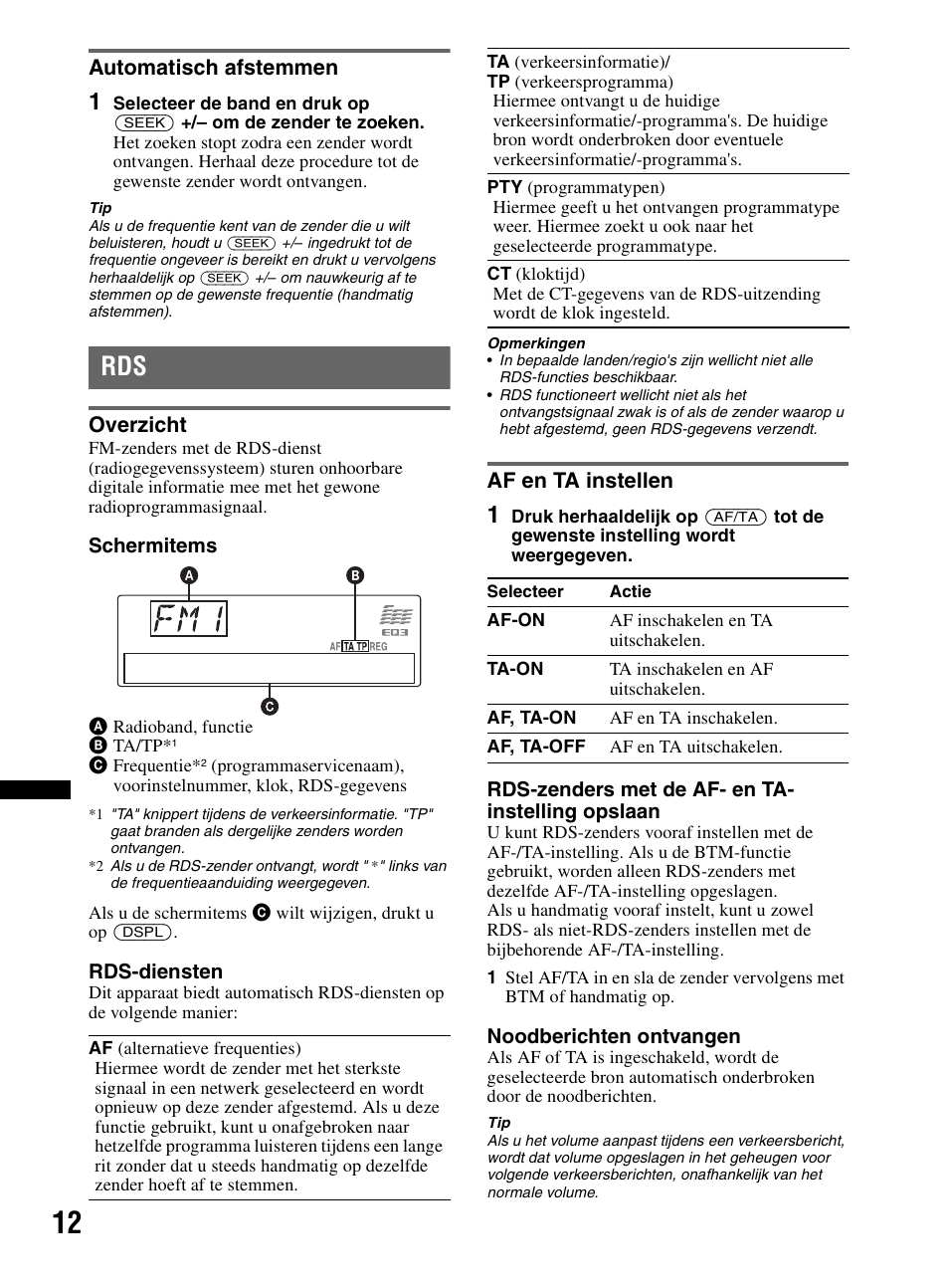 Automatisch afstemmen, Overzicht, Af en ta instellen | Overzicht af en ta instellen | Sony CDX-MR60UI User Manual | Page 124 / 172