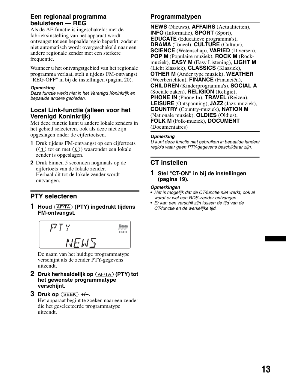 Pty selecteren, Ct instellen, Pty selecteren ct instellen | Sony CDX-MR60UI User Manual | Page 125 / 172