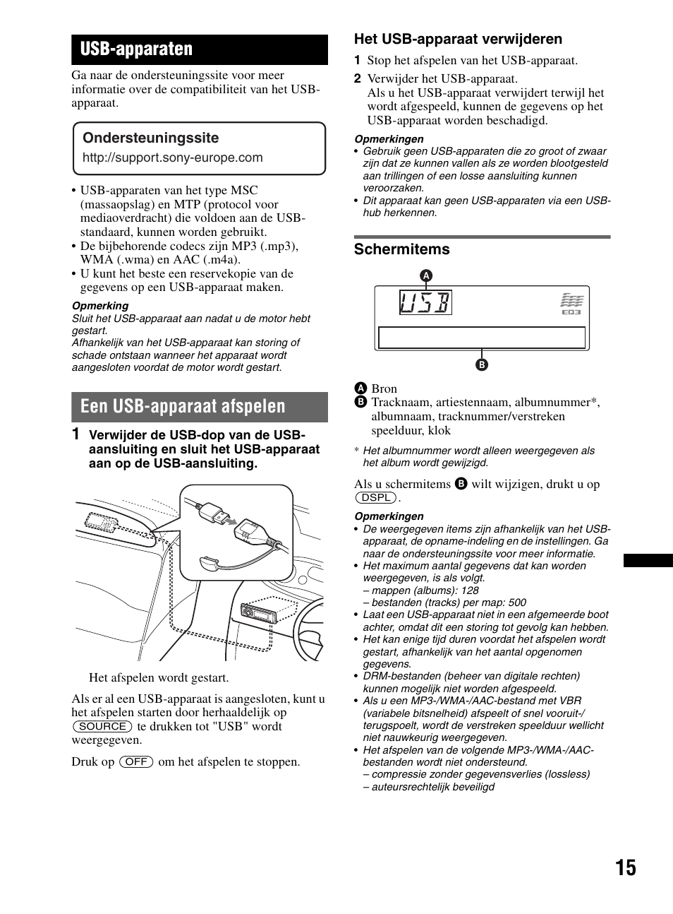 Usb-apparaten, Een usb-apparaat afspelen, Schermitems | Sony CDX-MR60UI User Manual | Page 127 / 172