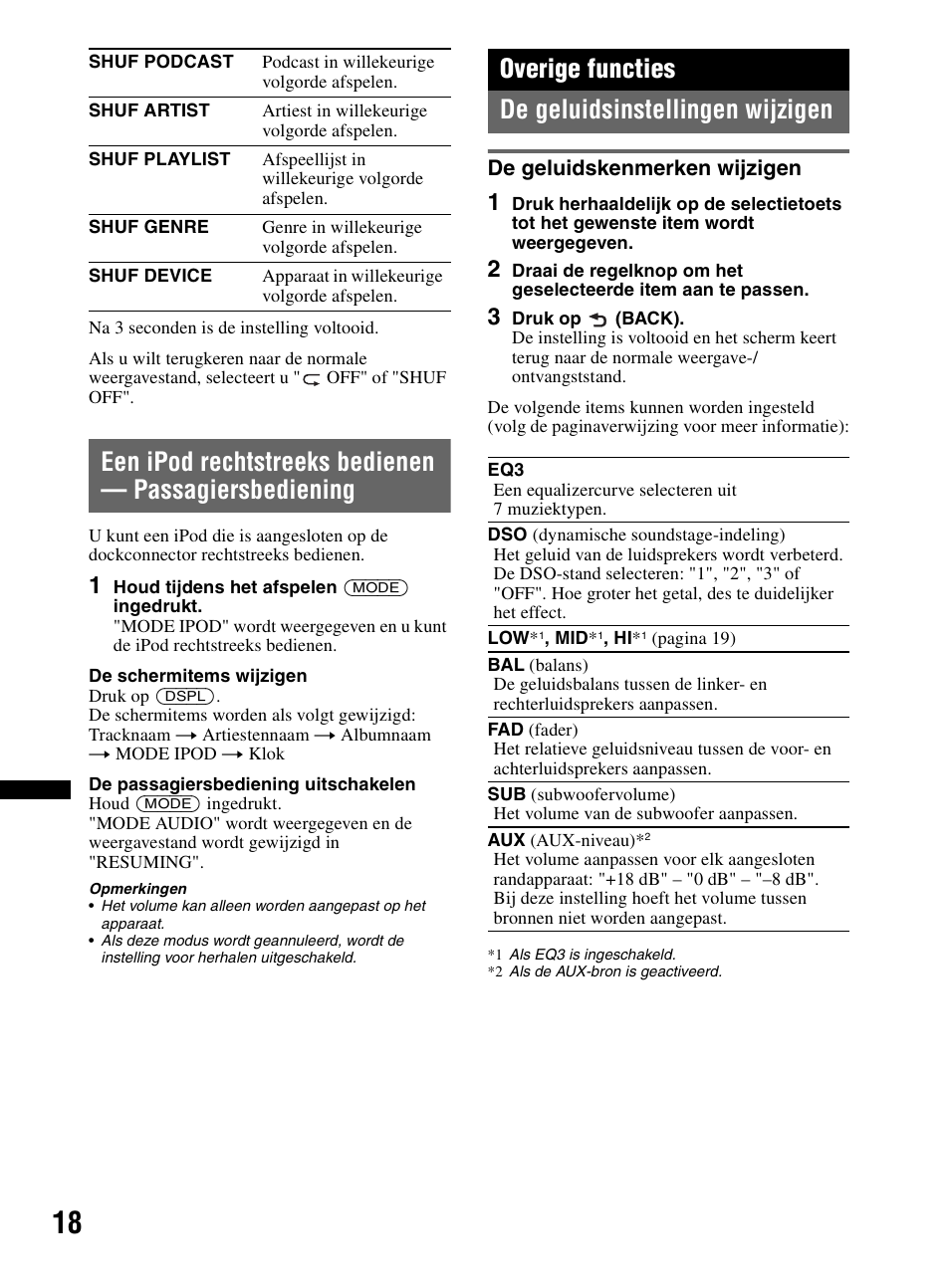 Overige functies, De geluidsinstellingen wijzigen, De geluidskenmerken wijzigen | Overige functies de geluidsinstellingen wijzigen | Sony CDX-MR60UI User Manual | Page 130 / 172