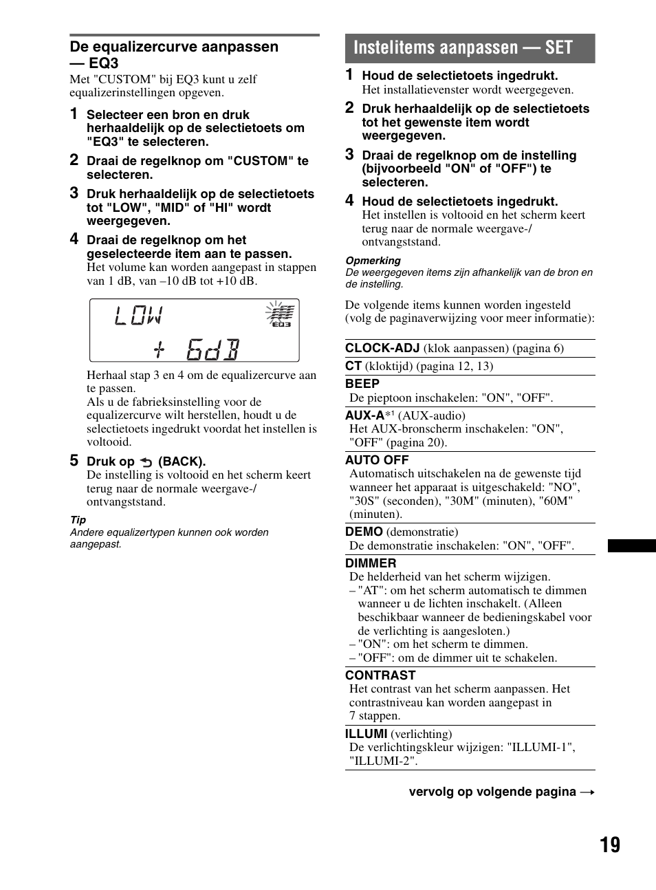 De equalizercurve aanpassen - eq3, Instelitems aanpassen - set, De equalizercurve aanpassen — eq3 | Instelitems aanpassen — set | Sony CDX-MR60UI User Manual | Page 131 / 172