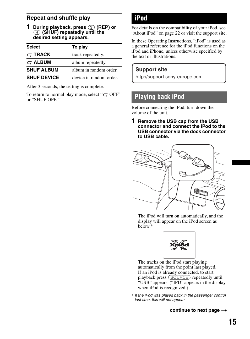 Repeat and shuffle play, Ipod, Playing back ipod | Sony CDX-MR60UI User Manual | Page 15 / 172