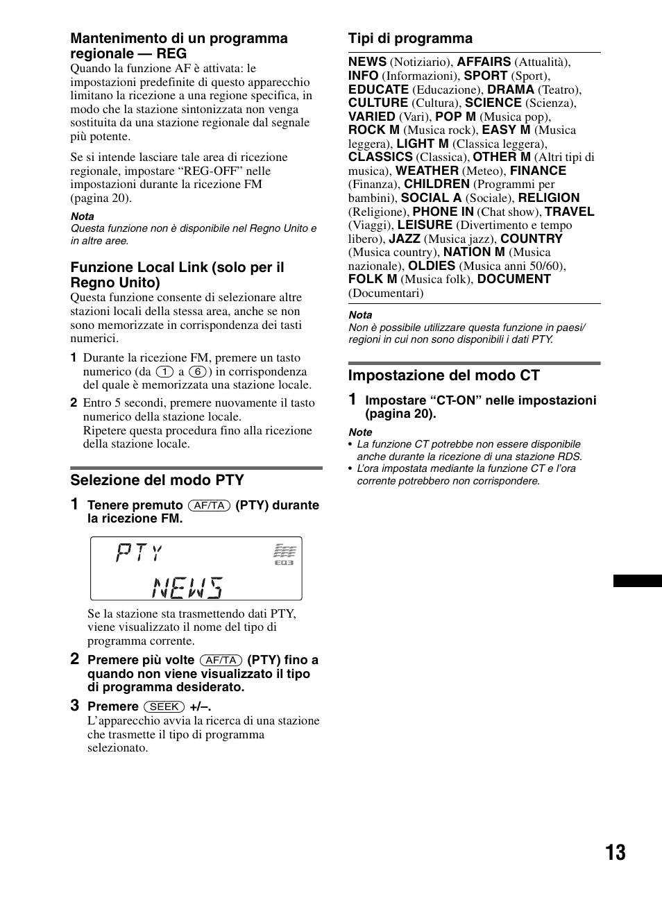 Selezione del modo pty, Impostazione del modo ct, Selezione del modo pty impostazione del modo ct | Sony CDX-MR60UI User Manual | Page 153 / 172