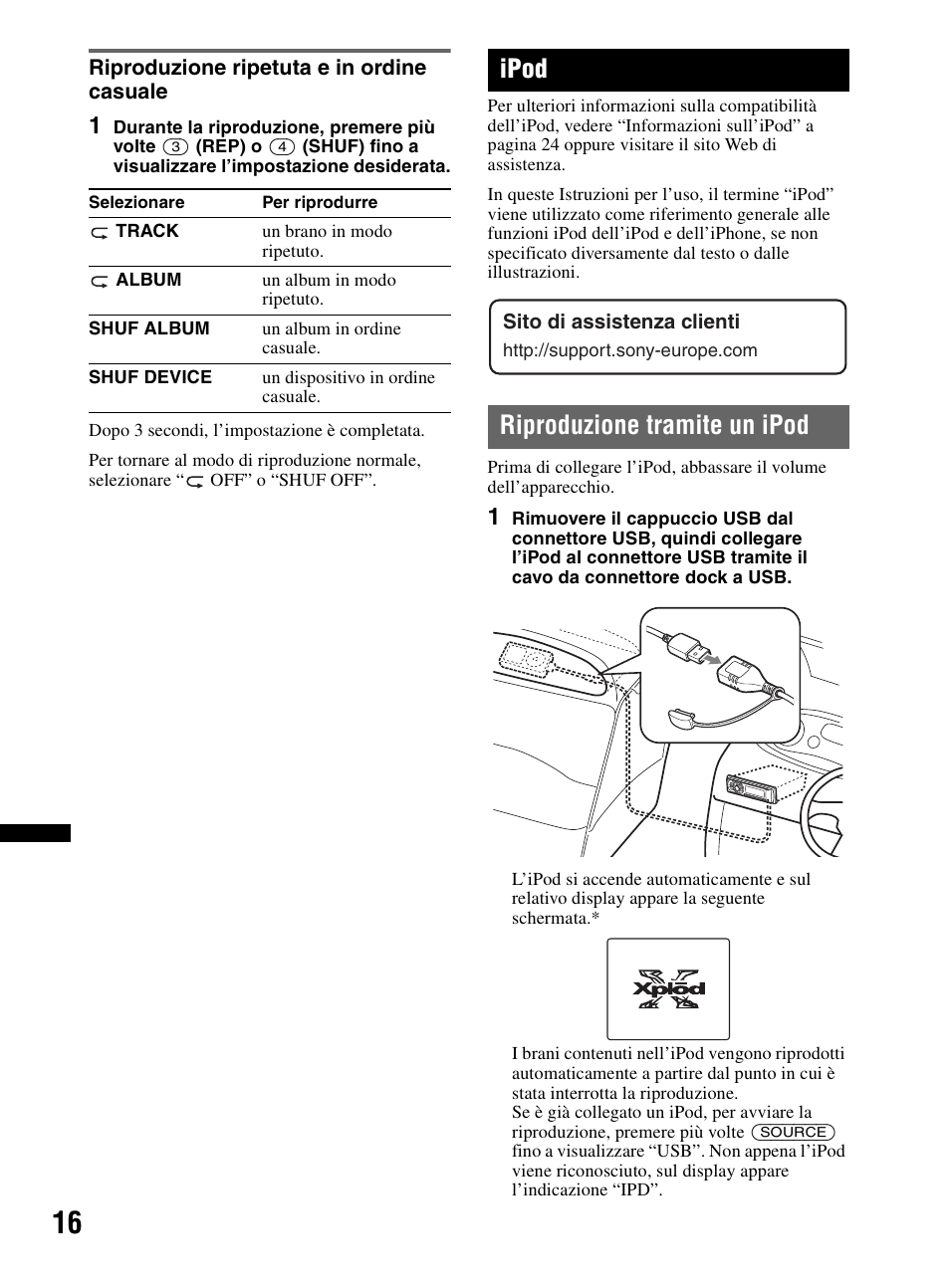 Riproduzione ripetuta e in ordine casuale, Ipod, Riproduzione tramite un ipod | Sony CDX-MR60UI User Manual | Page 156 / 172