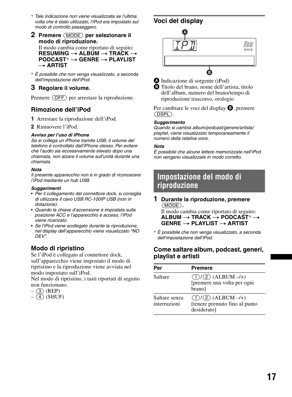 Voci del display, Impostazione del modo di riproduzione | Sony CDX-MR60UI User Manual | Page 157 / 172