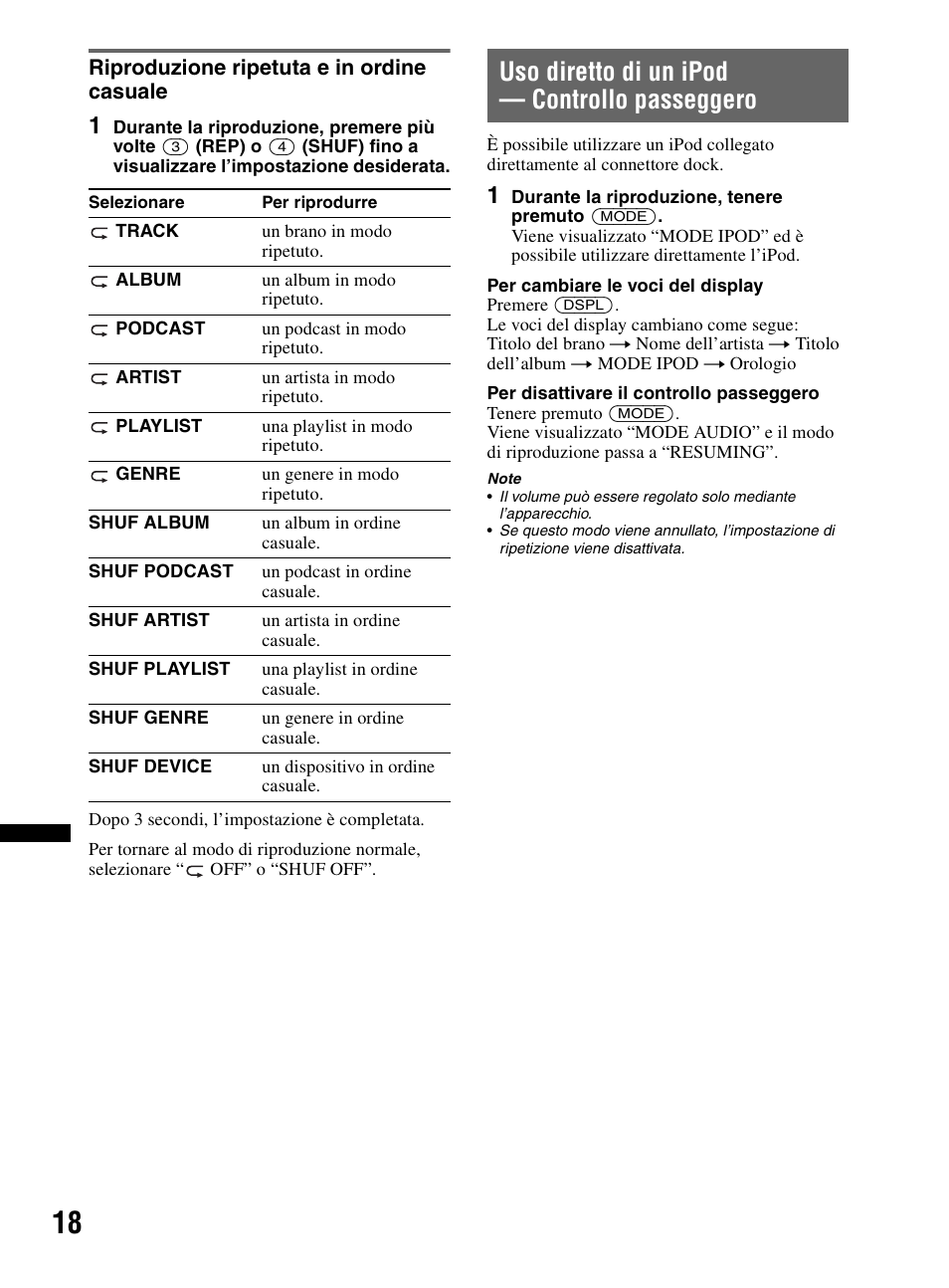 Riproduzione ripetuta e in ordine casuale, Uso diretto di un ipod - controllo passeggero, Uso diretto di un ipod — controllo passeggero | Sony CDX-MR60UI User Manual | Page 158 / 172