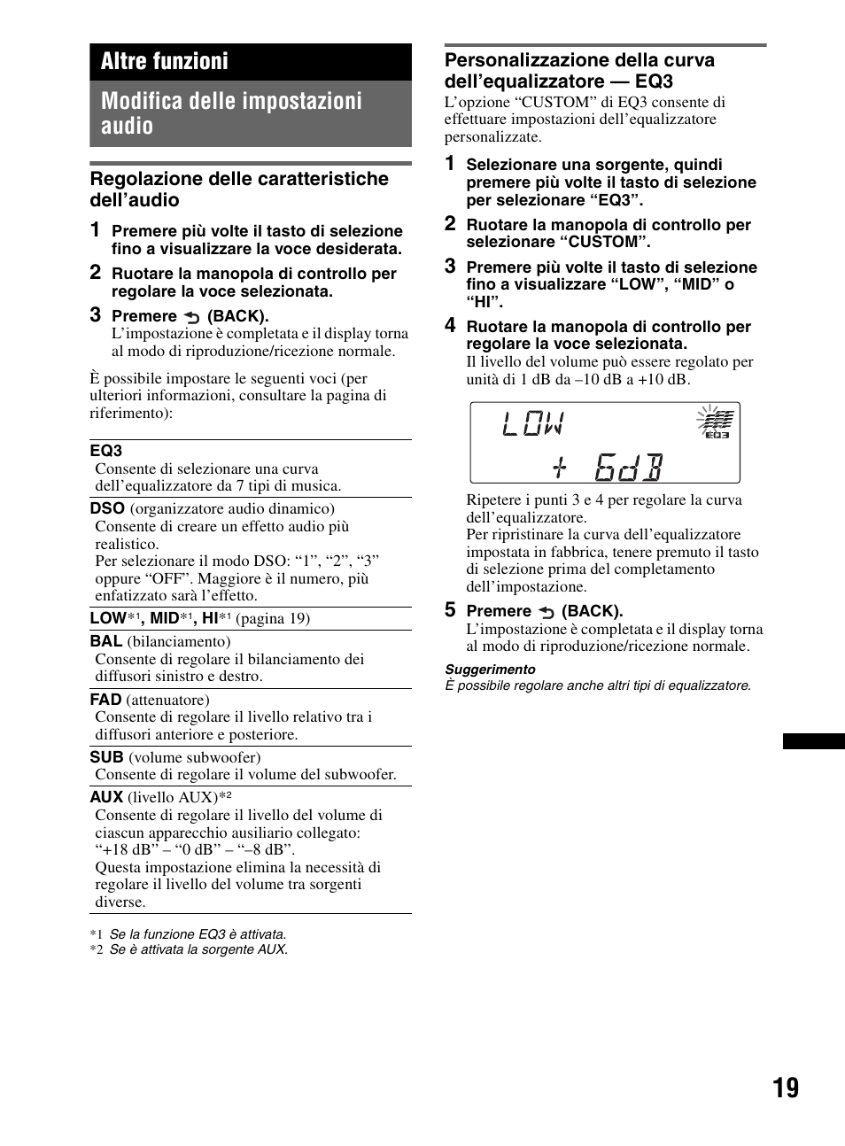 Altre funzioni, Modifica delle impostazioni audio, Regolazione delle caratteristiche dell’audio | Altre funzioni modifica delle impostazioni audio | Sony CDX-MR60UI User Manual | Page 159 / 172