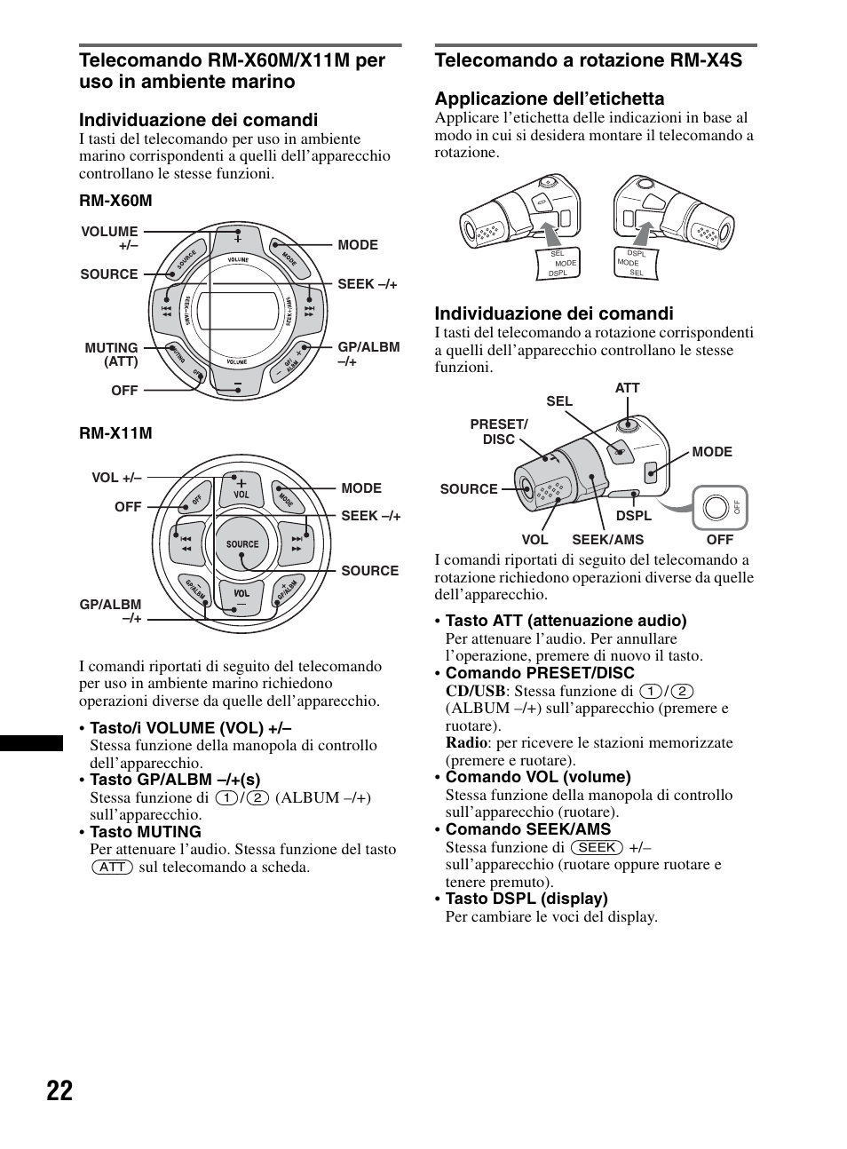 Telecomando a rotazione rm-x4s, Individuazione dei comandi, Applicazione dell’etichetta | Sony CDX-MR60UI User Manual | Page 162 / 172