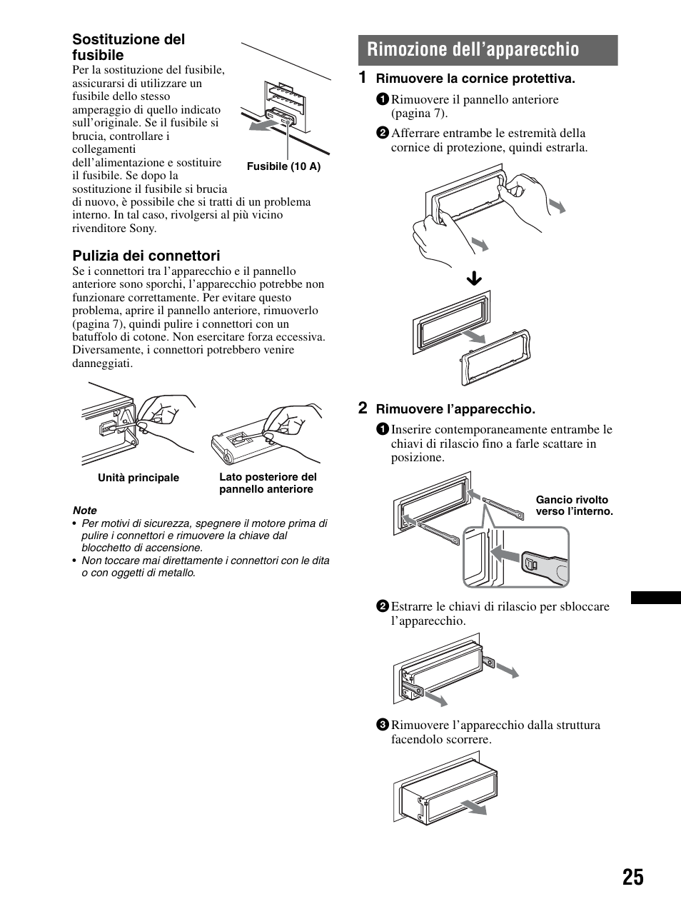 Rimozione dell’apparecchio | Sony CDX-MR60UI User Manual | Page 165 / 172