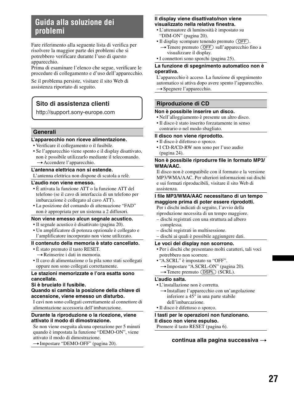 Guida alla soluzione dei problemi | Sony CDX-MR60UI User Manual | Page 167 / 172