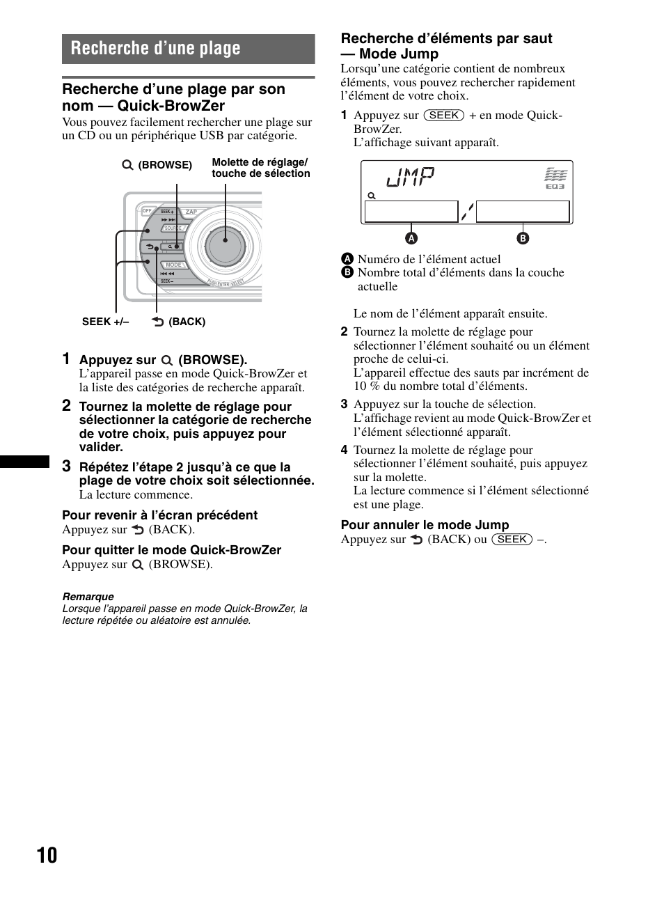 Recherche d’une plage, Recherche d’une plage par son nom - quick-browzer, Recherche d’une plage par son nom — quick-browzer | Sony CDX-MR60UI User Manual | Page 36 / 172