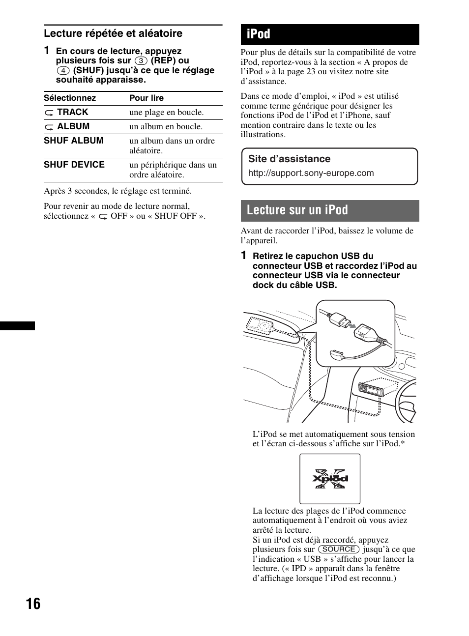 Lecture répétée et aléatoire, Ipod, Lecture sur un ipod | Sony CDX-MR60UI User Manual | Page 42 / 172