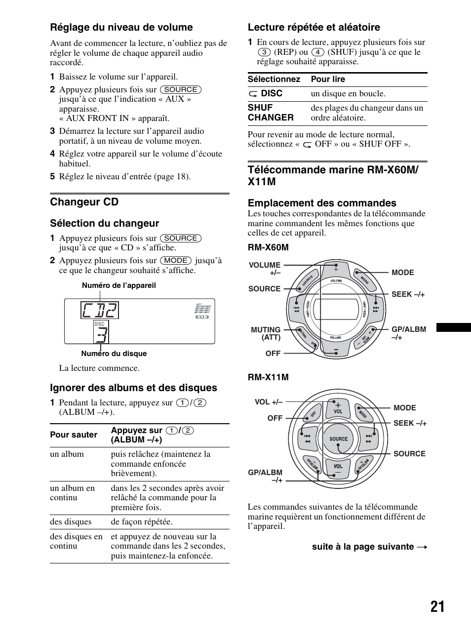 Changeur cd, Télécommande marine rm-x60m/ x11m, Changeur cd télécommande marine rm-x60m/x11m | Sony CDX-MR60UI User Manual | Page 47 / 172