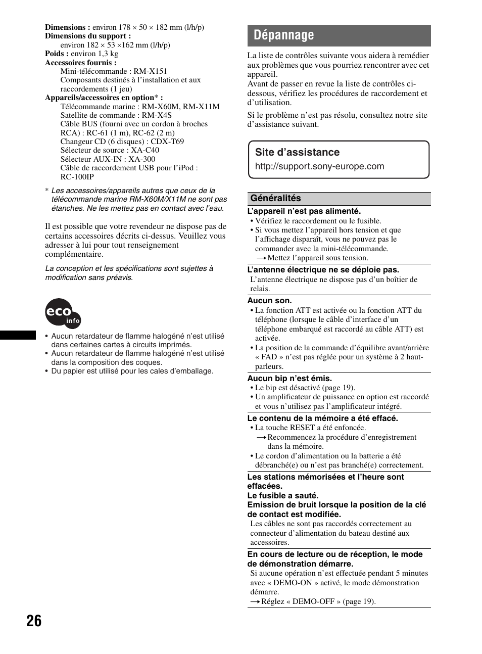 Dépannage | Sony CDX-MR60UI User Manual | Page 52 / 172