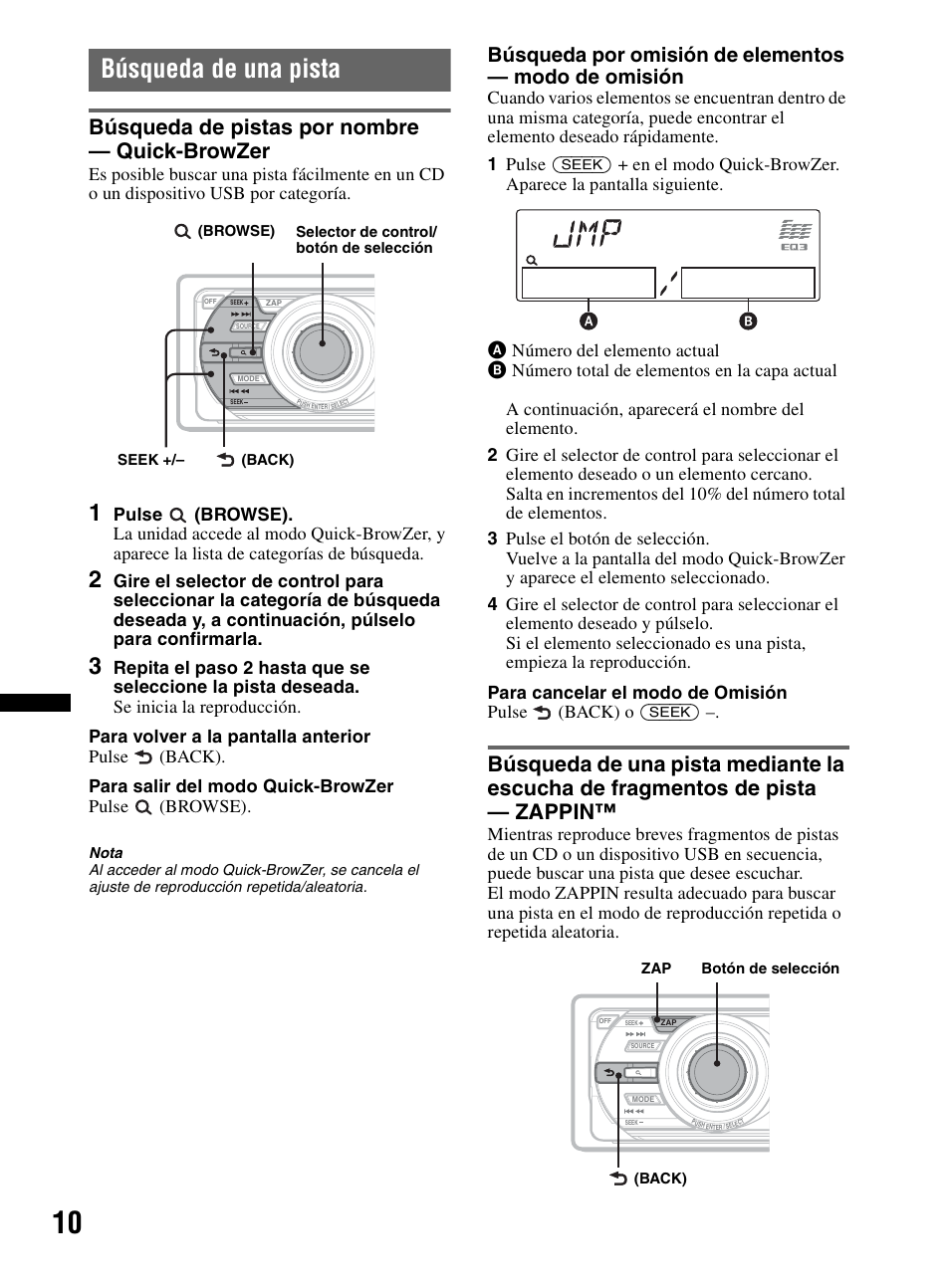 Búsqueda de una pista, Búsqueda de pistas por nombre - quick-browzer, Búsqueda de pistas por nombre — quick-browzer | Sony CDX-MR60UI User Manual | Page 64 / 172