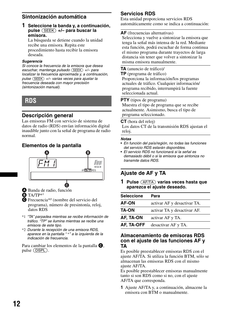 Sintonización automática, Descripción general, Ajuste de af y ta | Descripción general ajuste de af y ta | Sony CDX-MR60UI User Manual | Page 66 / 172