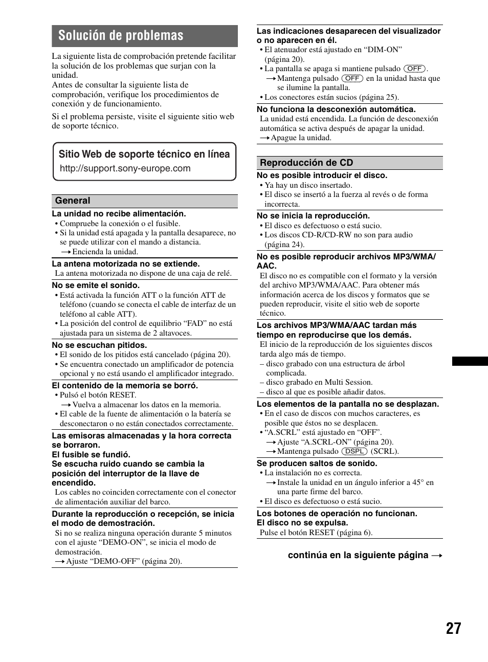 Solución de problemas | Sony CDX-MR60UI User Manual | Page 81 / 172