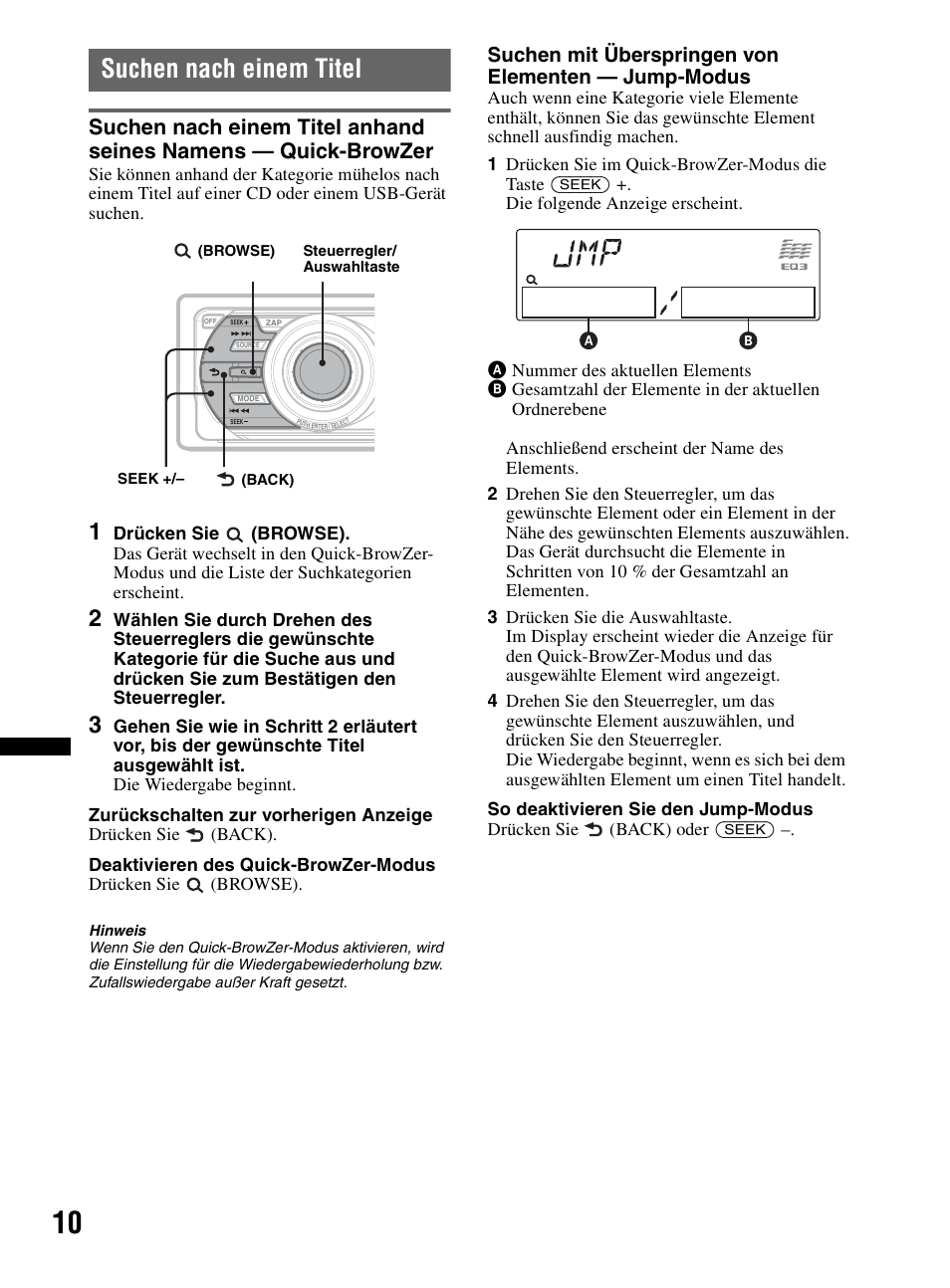 Suchen nach einem titel, Seite 10 | Sony CDX-MR60UI User Manual | Page 92 / 172