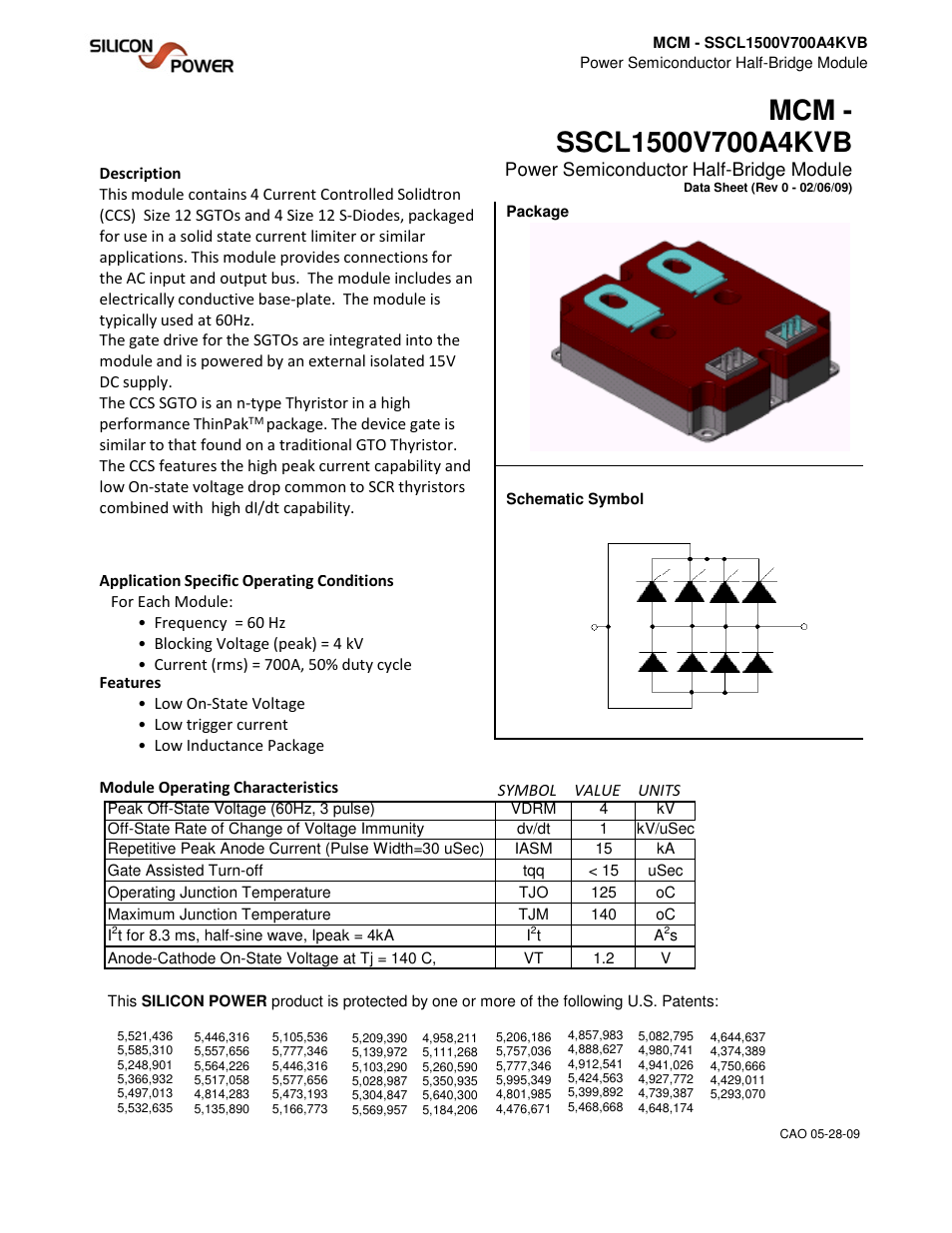 Silicon Power MCM SSCL 1500V 700A 4KVB_Power Semiconductor Half-Bridge Module User Manual | 5 pages