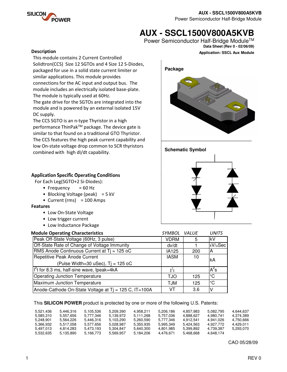Silicon Power AUX SSCL 1500V 800A 5KVB_Power Semiconductor Half-Bridge Module User Manual | 4 pages