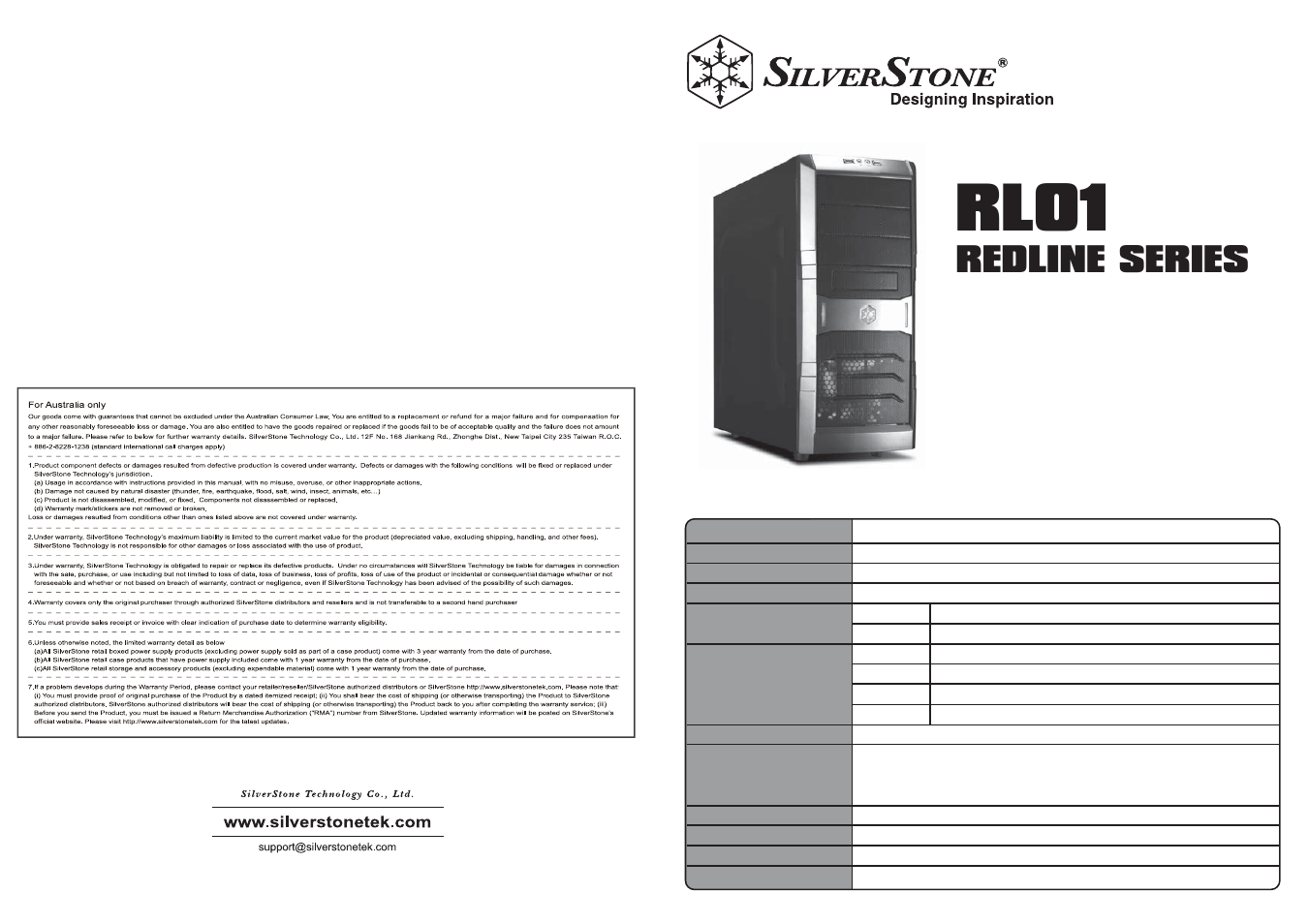 SilverStone RL01 User Manual | 2 pages