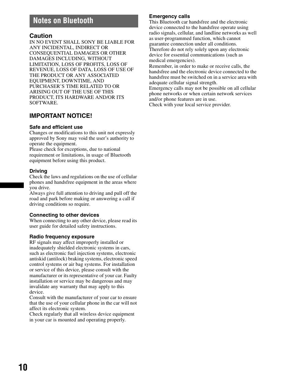 Notes on bluetooth | Sony XAV-70BT User Manual | Page 10 / 240