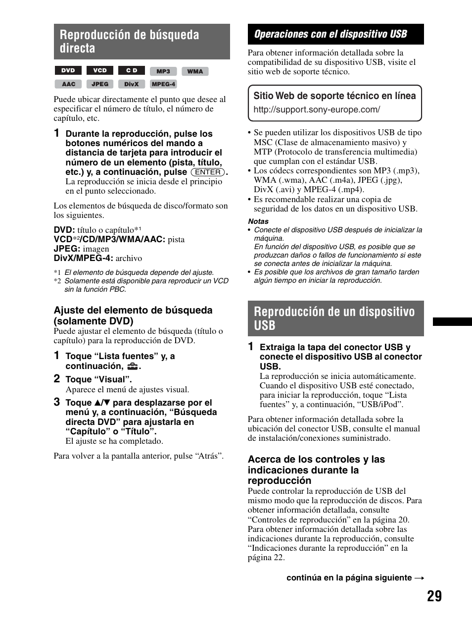 Reproducción de búsqueda directa, Operaciones con el dispositivo usb, Reproducción de un dispositivo usb | Sony XAV-70BT User Manual | Page 103 / 240