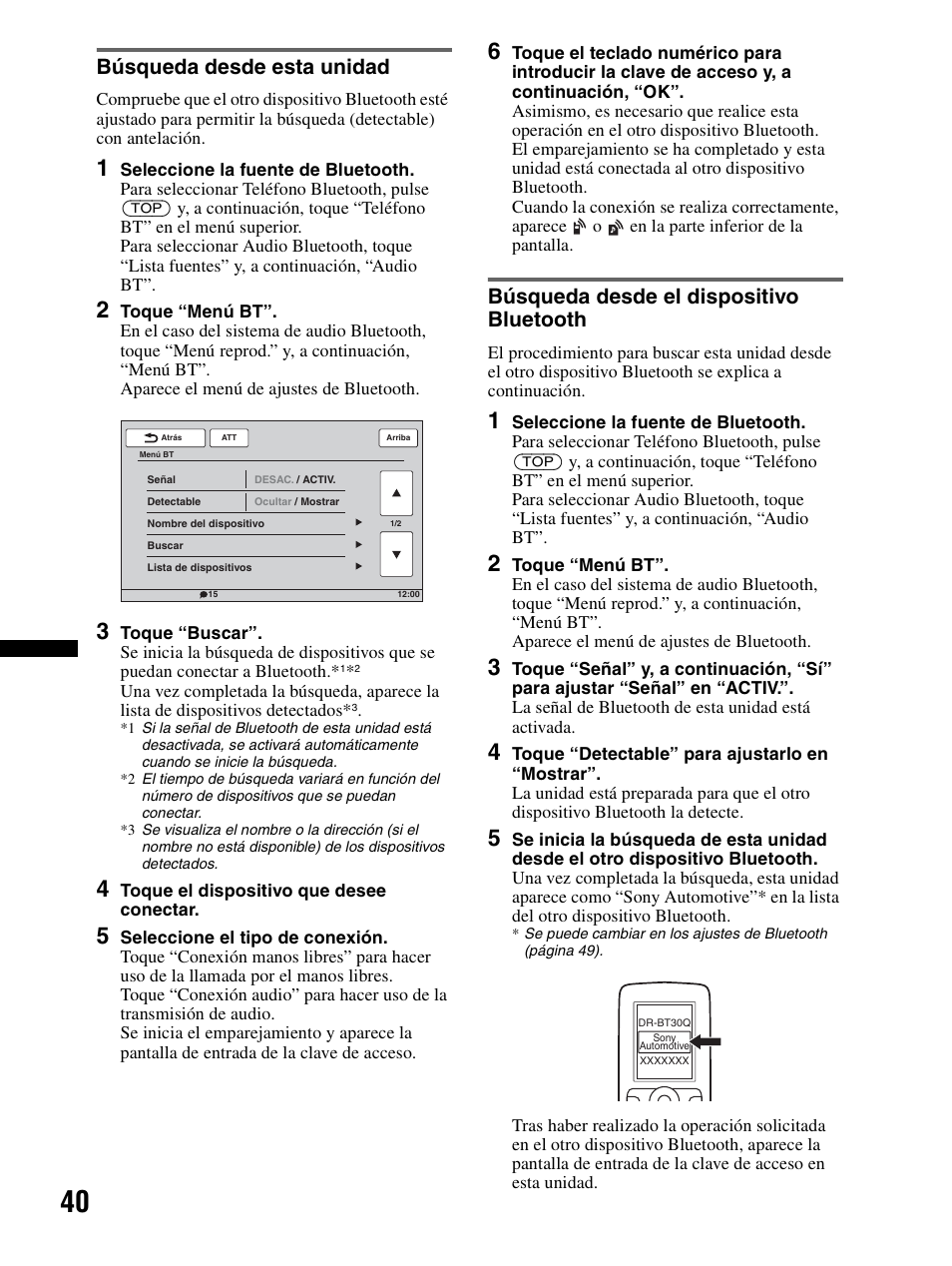 Búsqueda desde esta unidad, Búsqueda desde el dispositivo bluetooth, Bluetooth | Sony XAV-70BT User Manual | Page 114 / 240