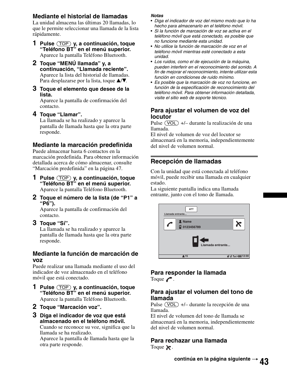 Recepción de llamadas | Sony XAV-70BT User Manual | Page 117 / 240