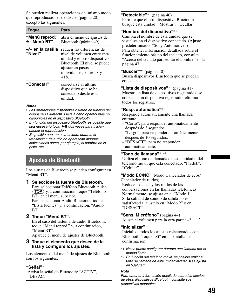 Ajustes de bluetooth | Sony XAV-70BT User Manual | Page 123 / 240