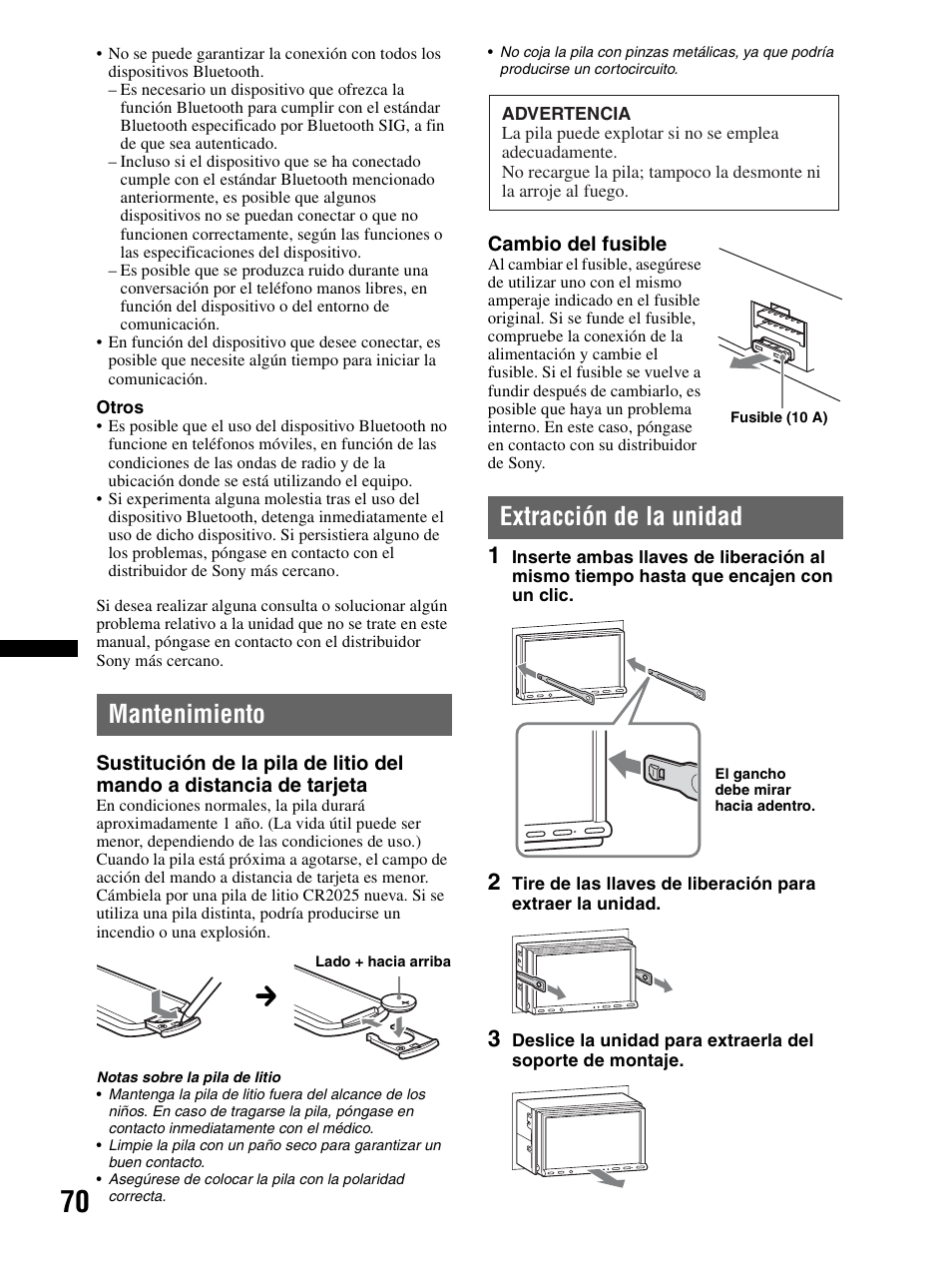 Mantenimiento, Extracción de la unidad | Sony XAV-70BT User Manual | Page 144 / 240