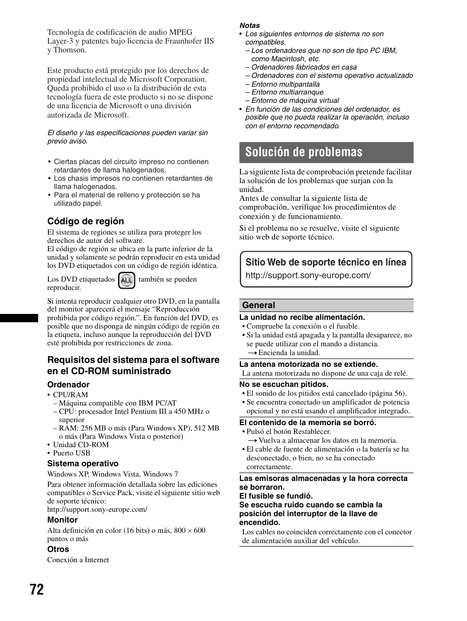 Solución de problemas, Sitio web de soporte técnico en línea | Sony XAV-70BT User Manual | Page 146 / 240