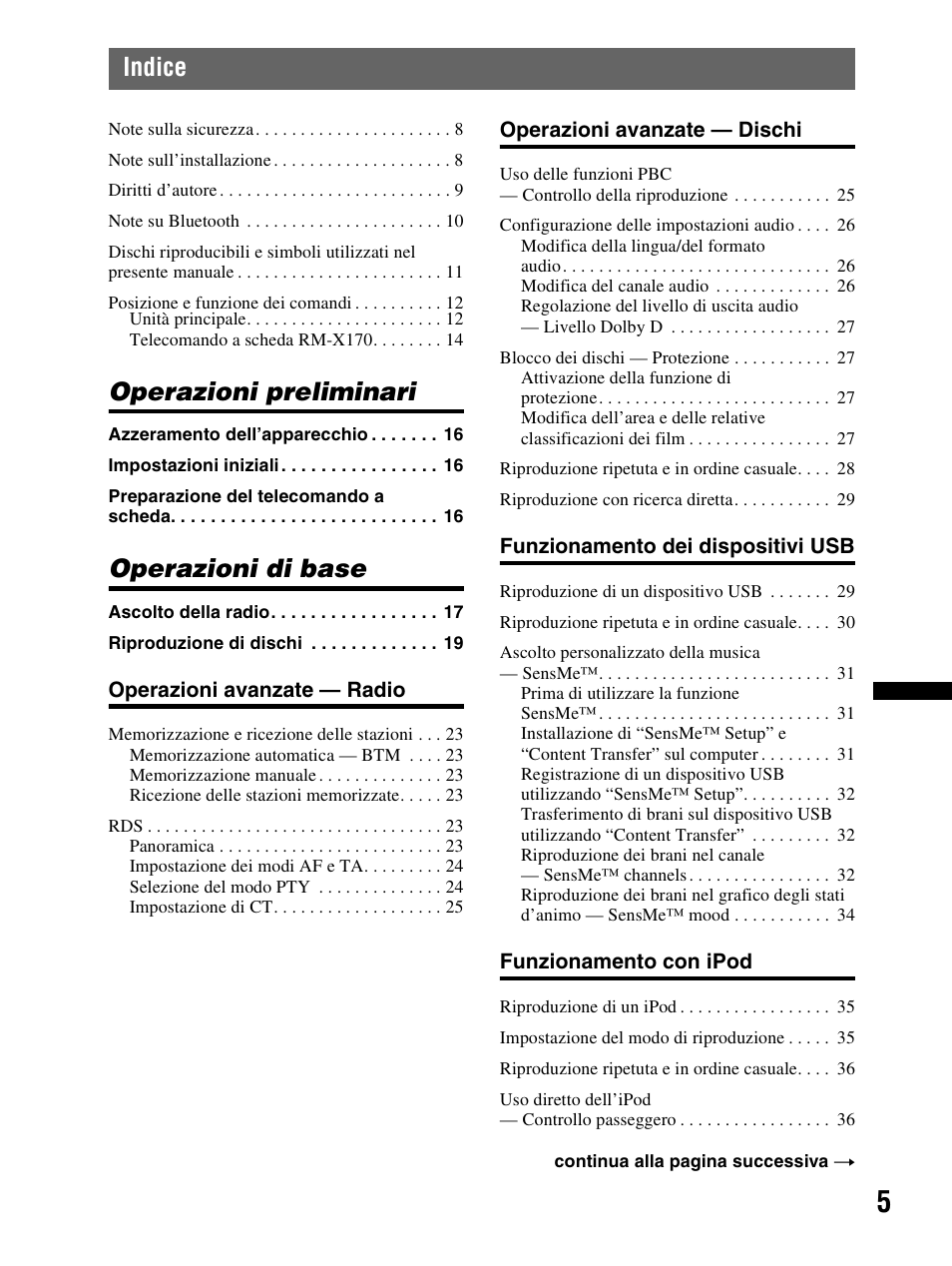 Indice, Operazioni preliminari, Operazioni di base | Sony XAV-70BT User Manual | Page 159 / 240