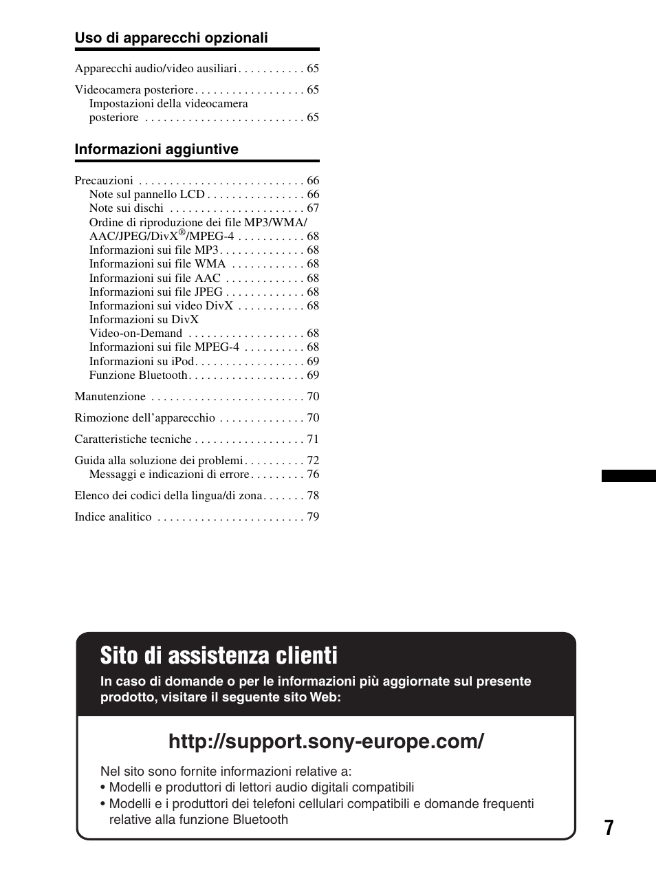 Sito di assistenza clienti | Sony XAV-70BT User Manual | Page 161 / 240